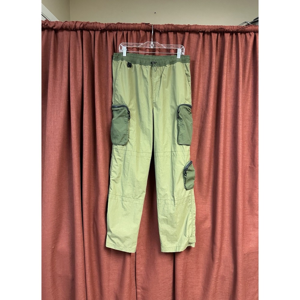 LCKR Mens Large Pants Cargo Olive Green Nylon Pocket Relaxed Fit Drawstring